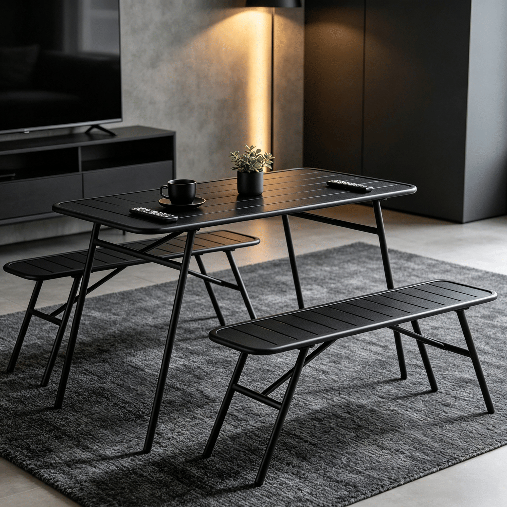 3-Piece Outdoor Dining Set with Coffee Table and 2 Benches for Backyard Patio