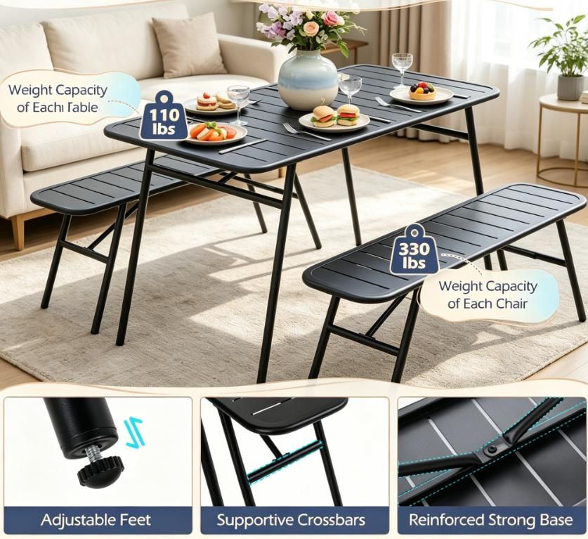 3-Piece Outdoor Dining Set with Coffee Table and 2 Benches for Backyard Patio