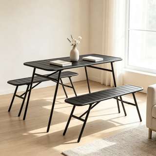 3-Piece Outdoor Dining Set with Coffee Table and 2 Benches for Backyard Patio