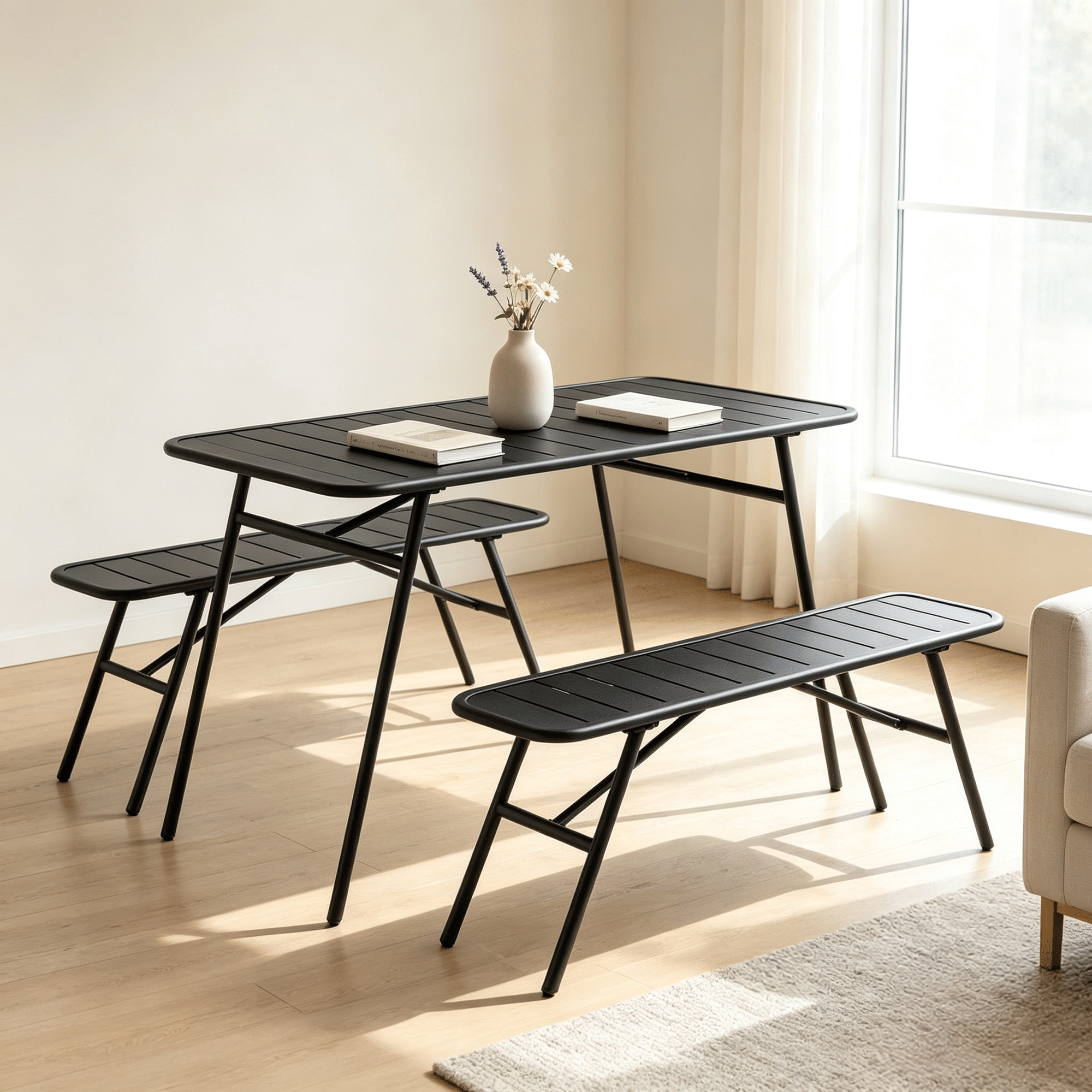3-Piece Outdoor Dining Set with Coffee Table and 2 Benches for Backyard Patio