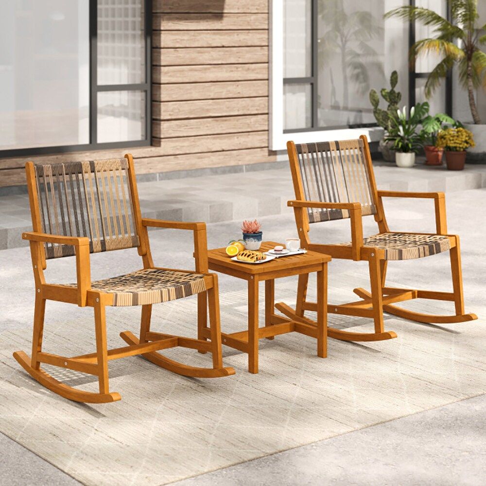 3-Piece Outdoor Patio Rocking Bistro Set with Comfortable Seating