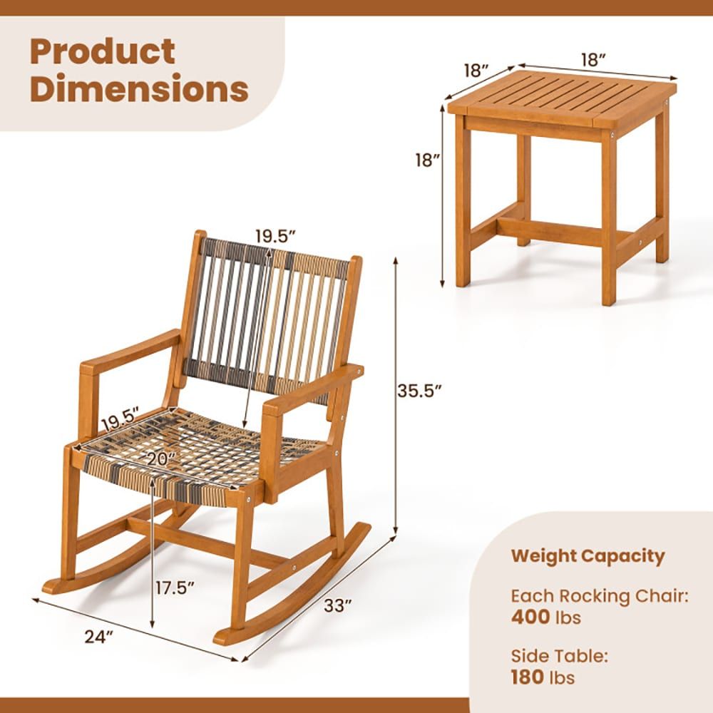 3-Piece Outdoor Patio Rocking Bistro Set with Comfortable Seating