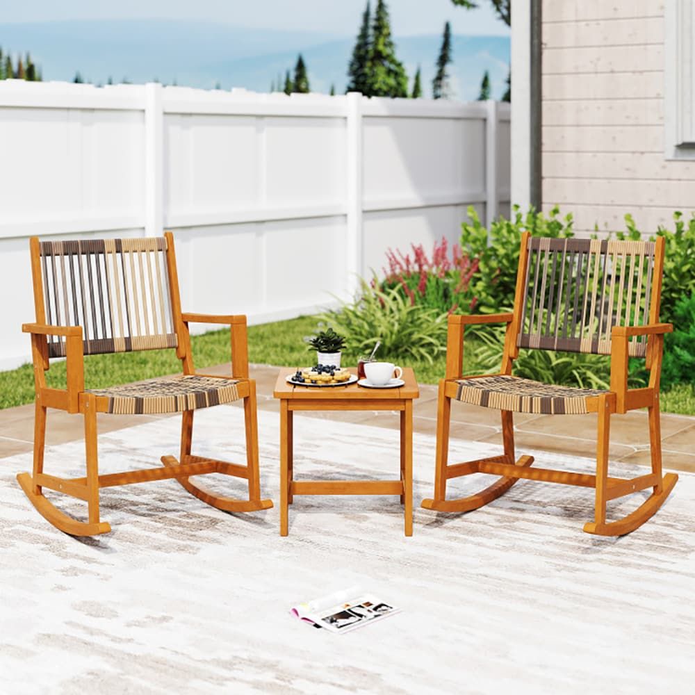 3-Piece Outdoor Patio Rocking Bistro Set with Comfortable Seating