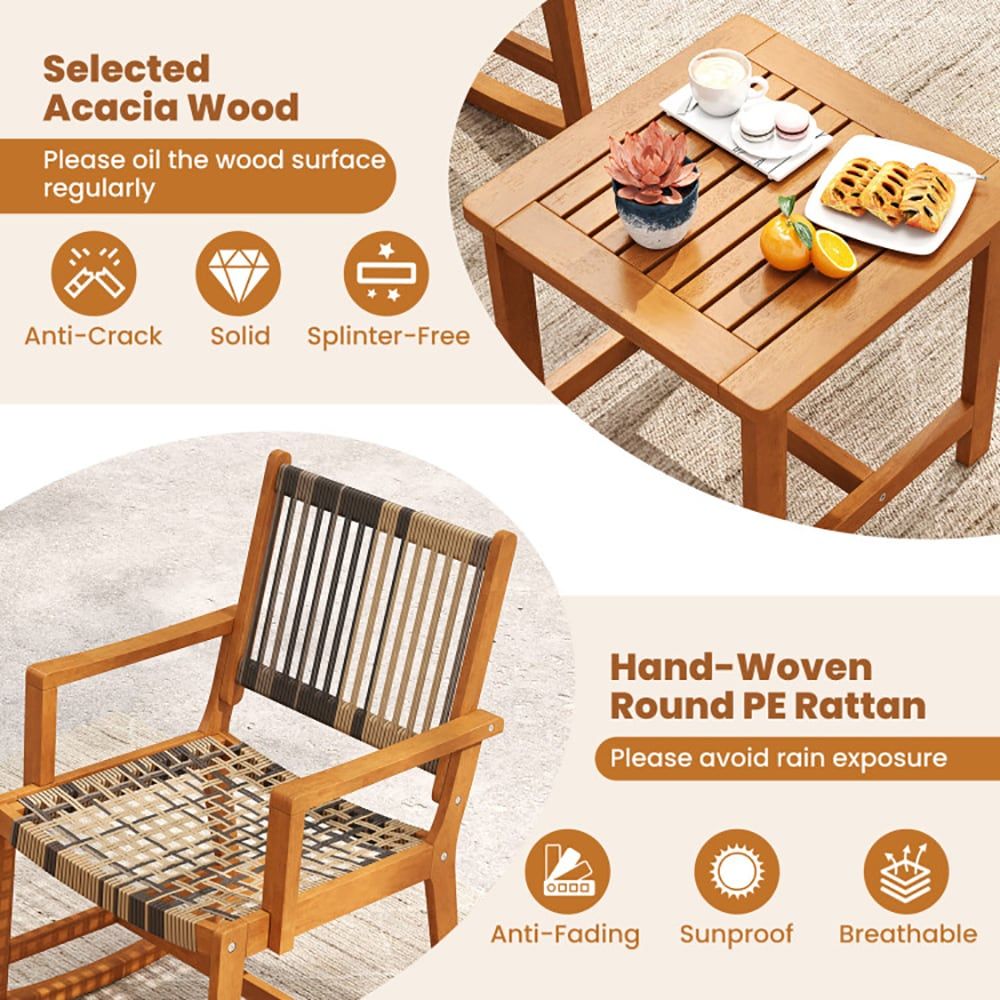 3-Piece Outdoor Patio Rocking Bistro Set with Comfortable Seating