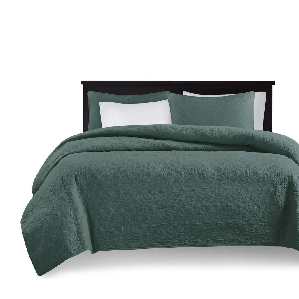 Balsam Green Reversible Quilt Set with Patterned Stitching