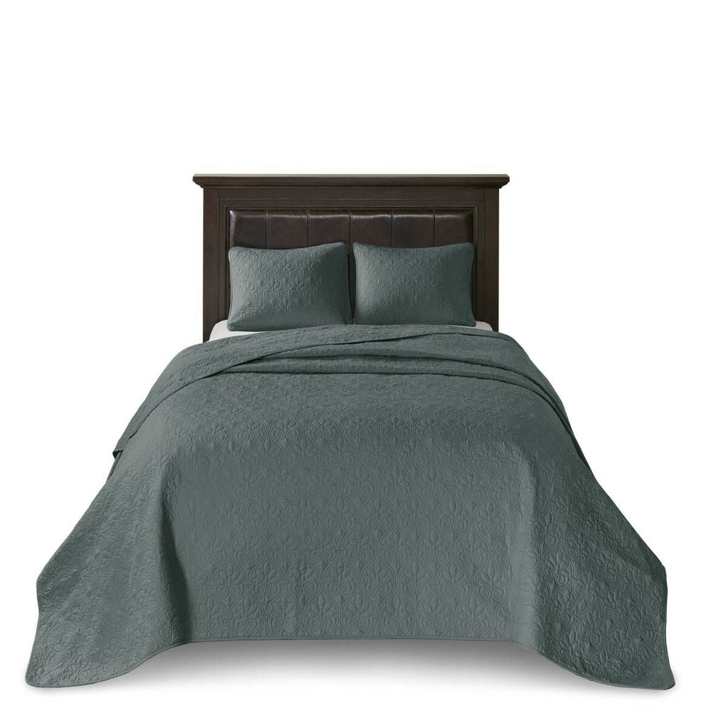 Balsam Green Reversible Quilt Set with Patterned Stitching