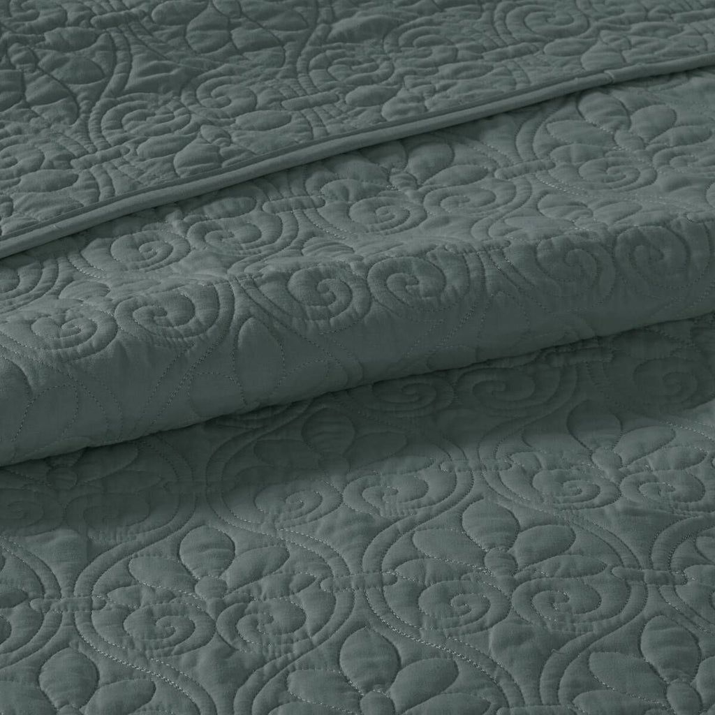 Balsam Green Reversible Quilt Set with Patterned Stitching