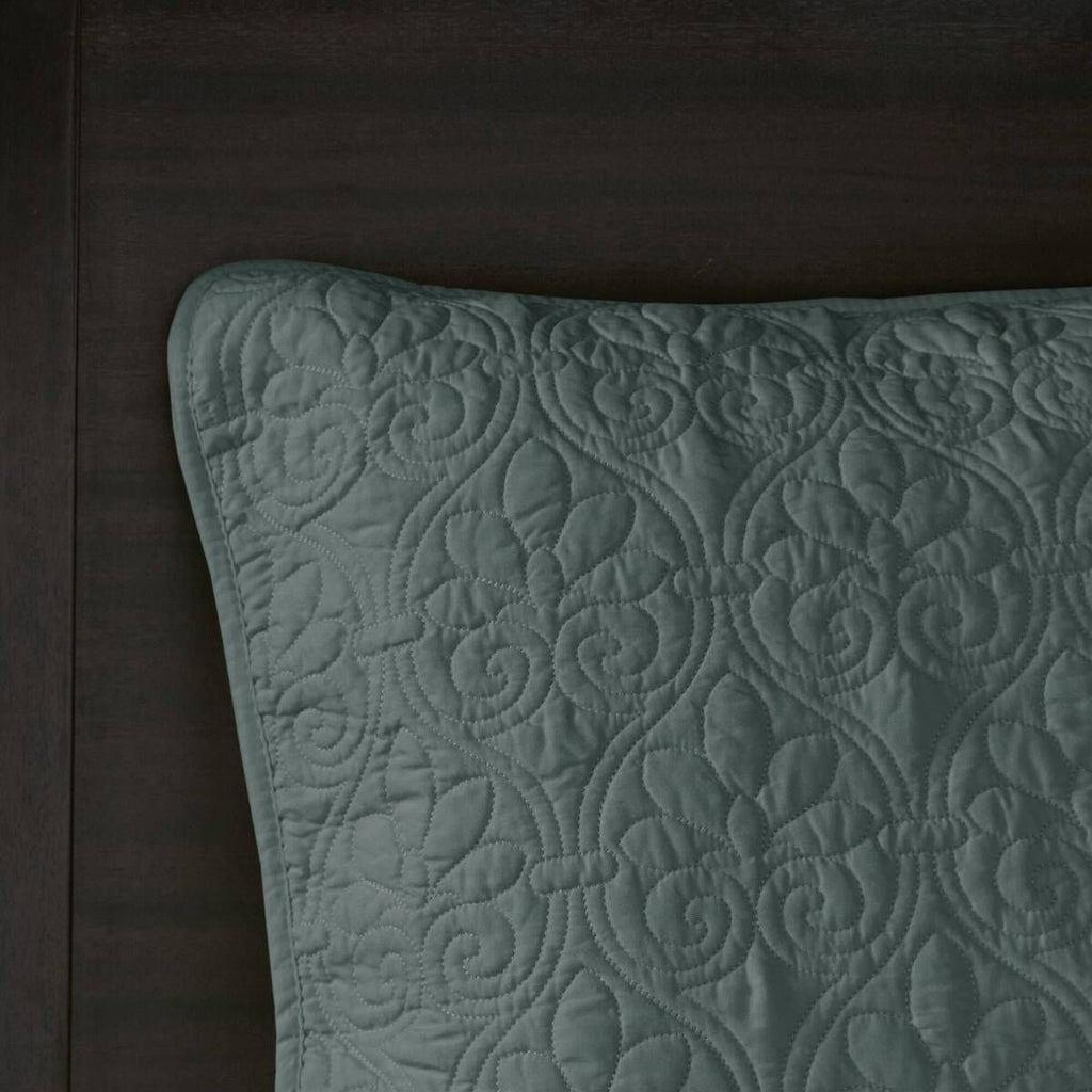 Balsam Green Reversible Quilt Set with Patterned Stitching