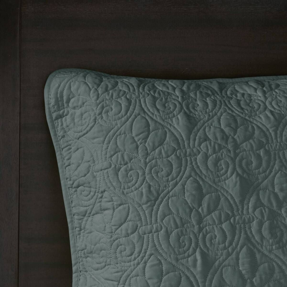 Balsam Green Reversible Quilt Set with Patterned Stitching