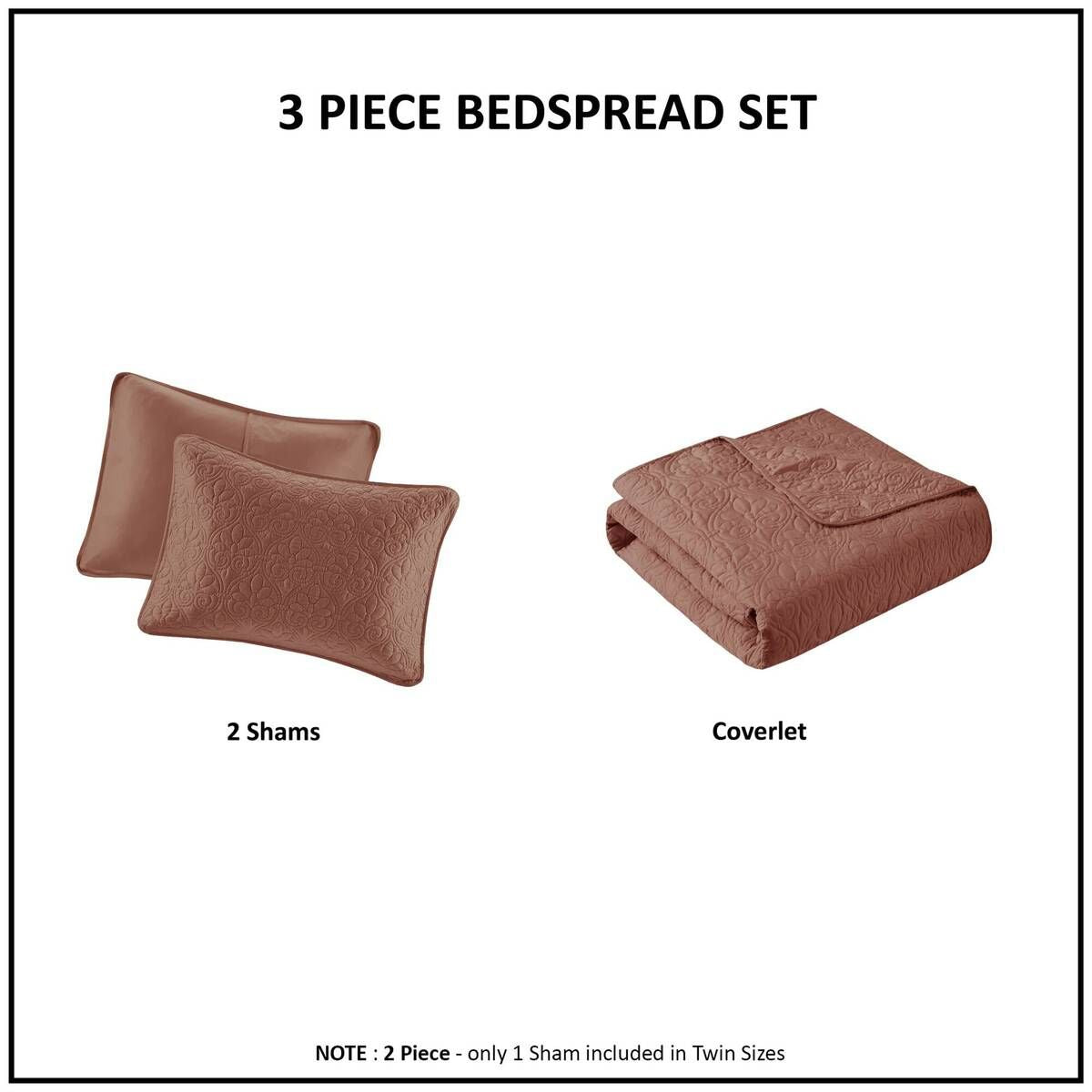 3 Piece Reversible Quilt Set Clay Red Full/Queen