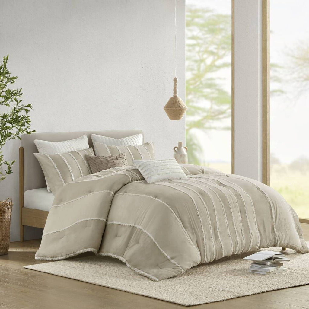 Striped Comforter Set with Clip-Jacquard Detail