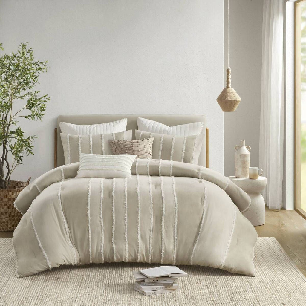 Striped Comforter Set with Clip-Jacquard Detail