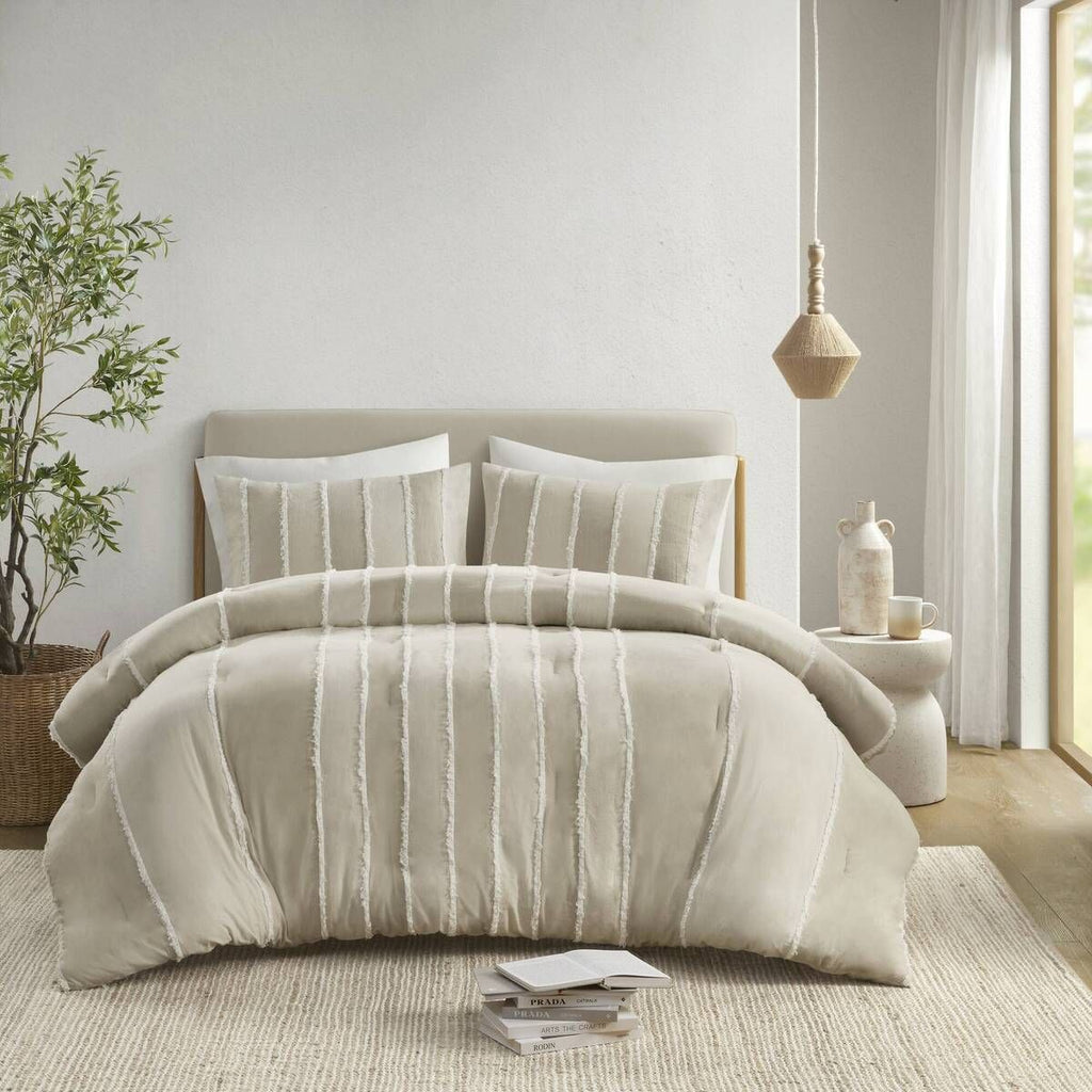 Striped Comforter Set with Clip-Jacquard Detail