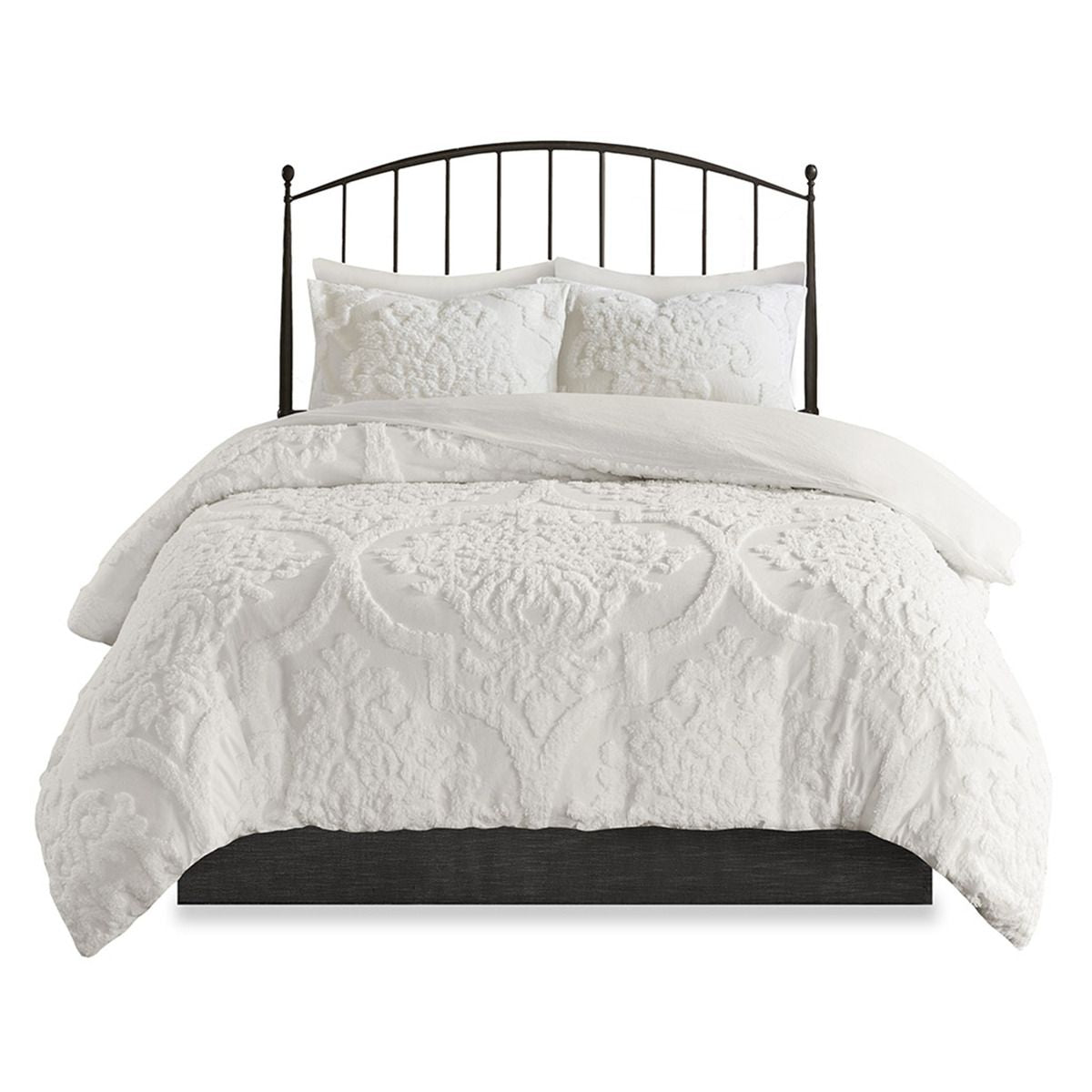 Off-White Tufted Damask Comforter Set