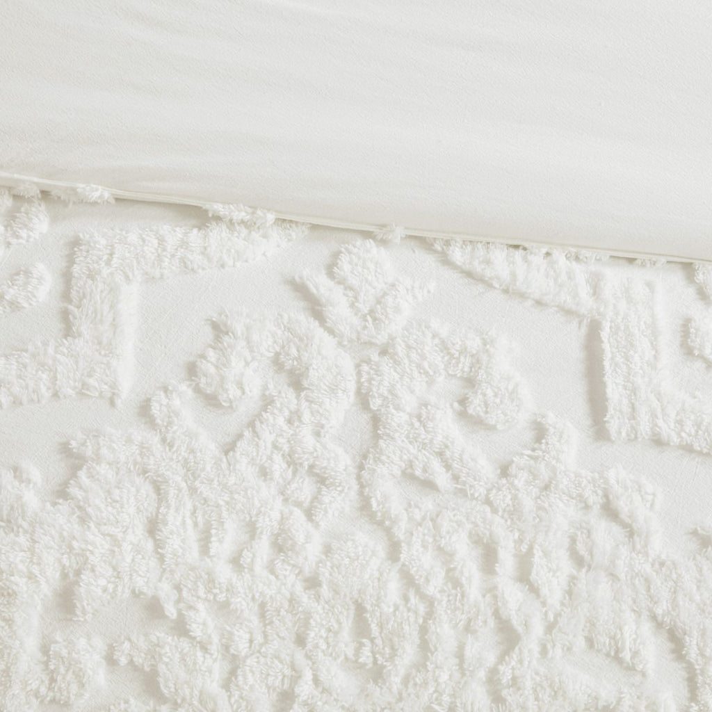 Off-White Tufted Damask Comforter Set