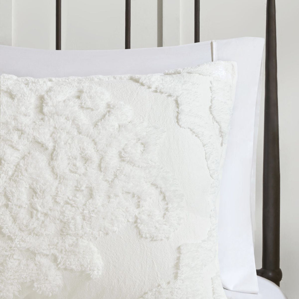 Off-White Tufted Damask Comforter Set