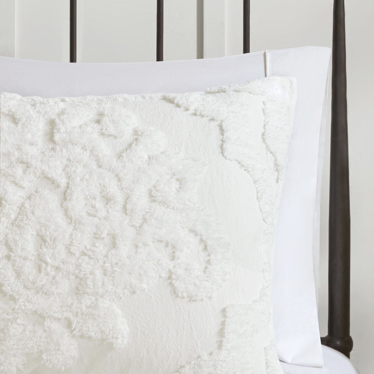 Off-White Tufted Damask Comforter Set