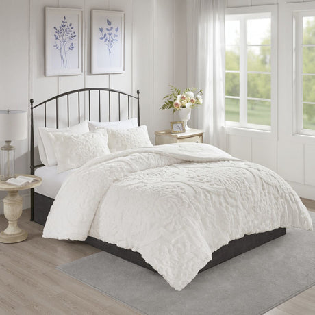 Off-White Tufted Damask Comforter Set