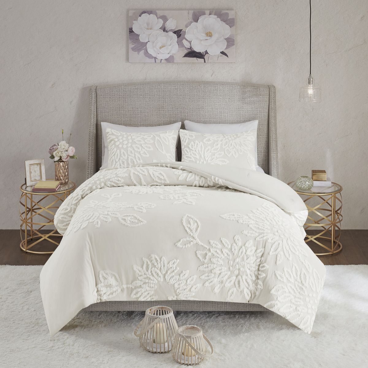 Off-White Tufted Floral Comforter Set