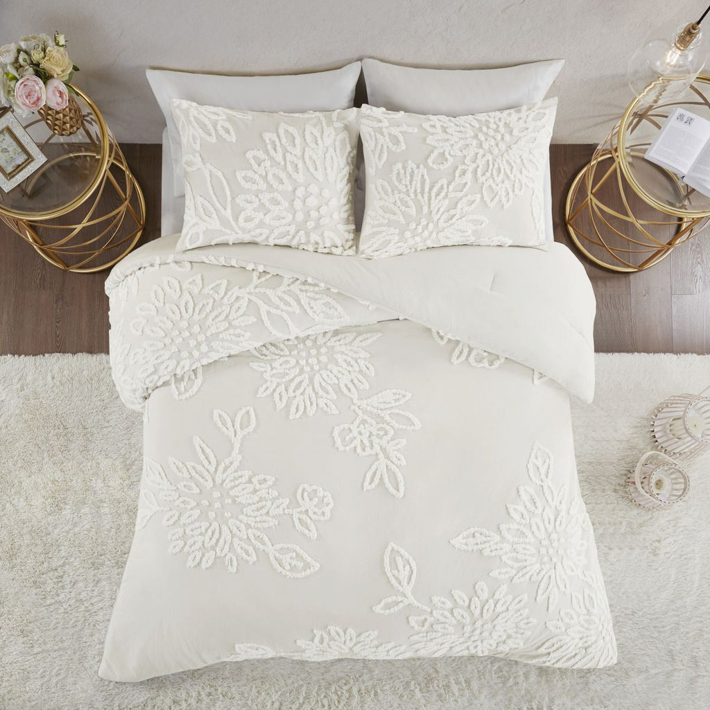 Off-White Tufted Floral Comforter Set