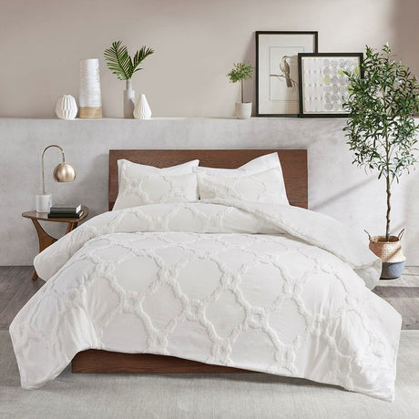 Tufted Geometric Comforter Set with Shabby Chic Texture