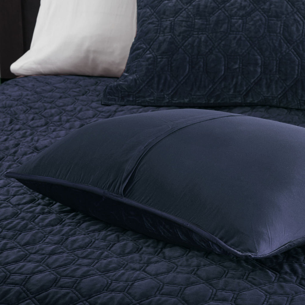 Navy Geometric Three-Piece Quilt Set