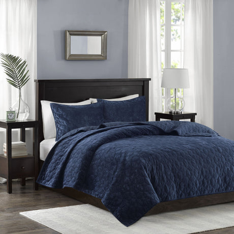 Navy Geometric Three-Piece Quilt Set