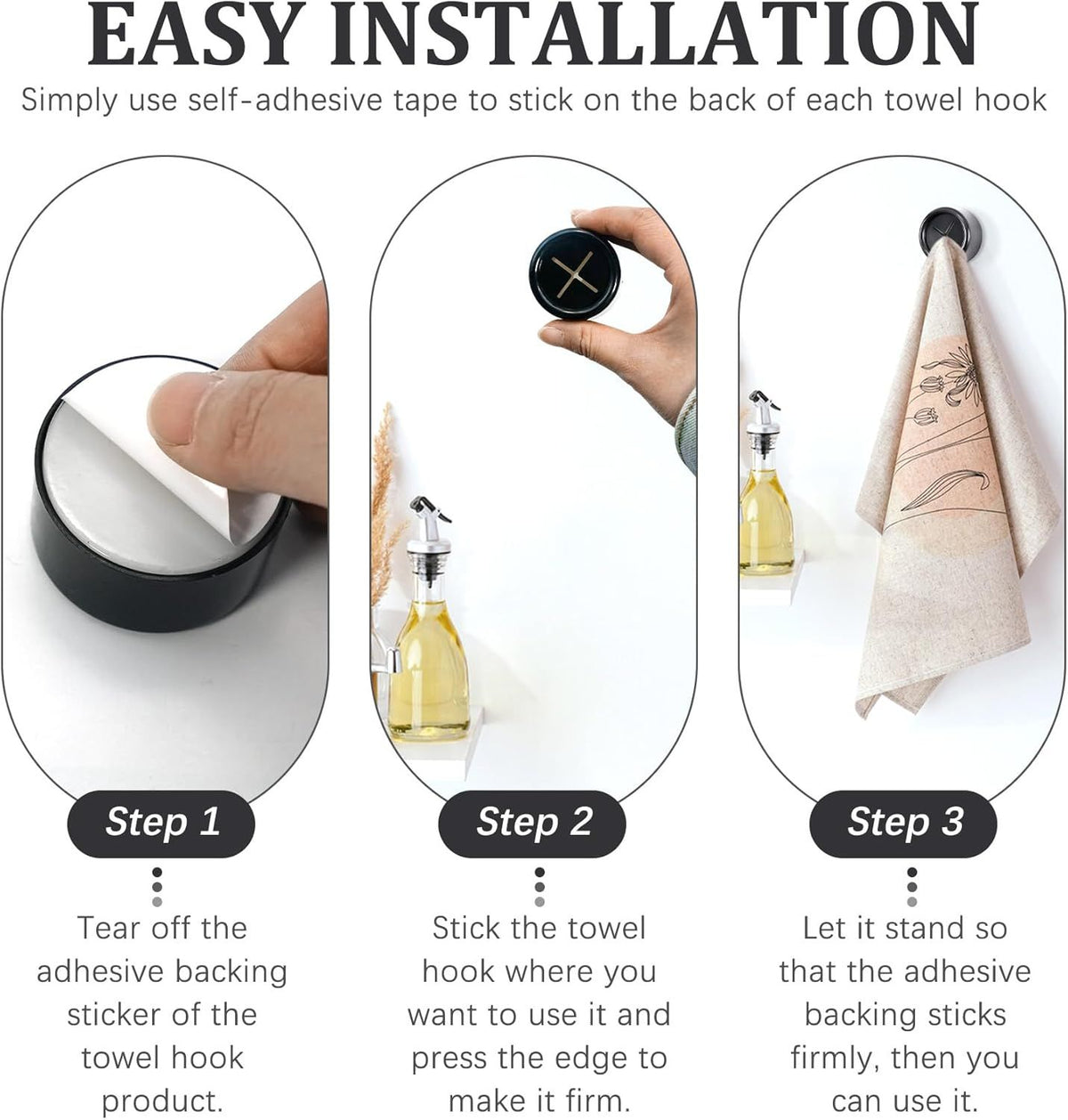 Round Adhesive Towel Hooks for Kitchen, Bathroom, Shower, and Outdoor Use