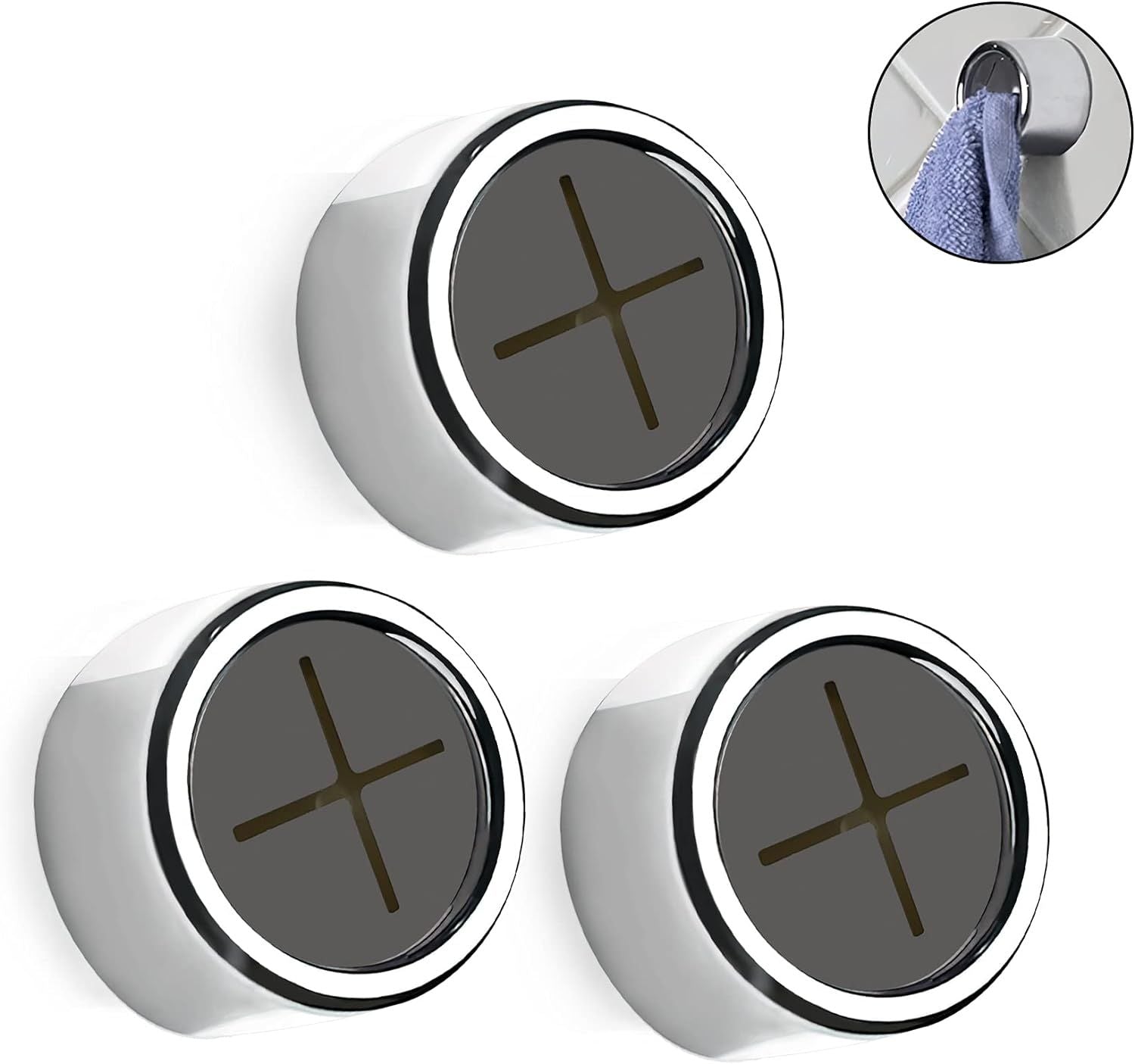 Set of 3 Round Adhesive Towel Hooks – Easy Wall Mount for Bathroom, Kitchen & Outdoor