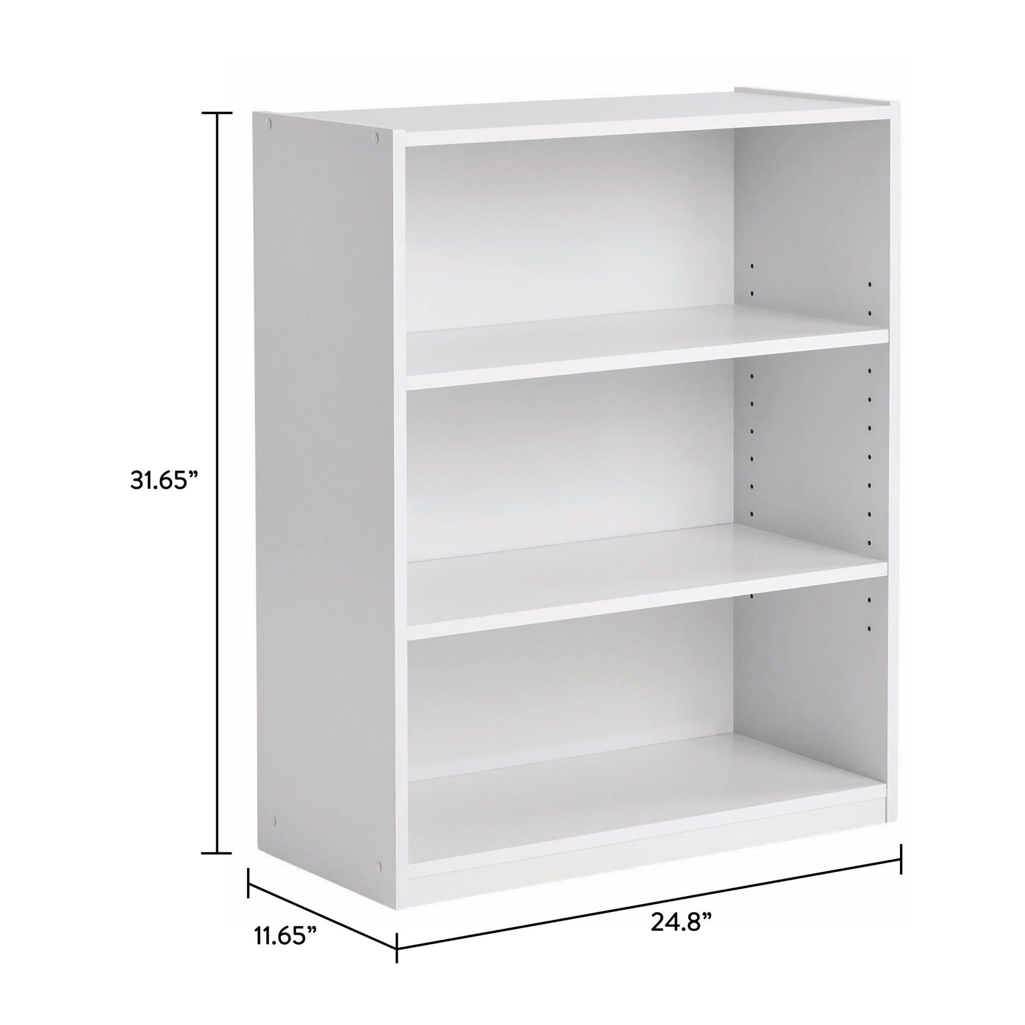 Versatile 3-Shelf Bookcase with Adjustable Shelves - White