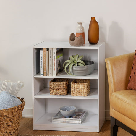 Versatile 3-Shelf Bookcase with Adjustable Shelves - White