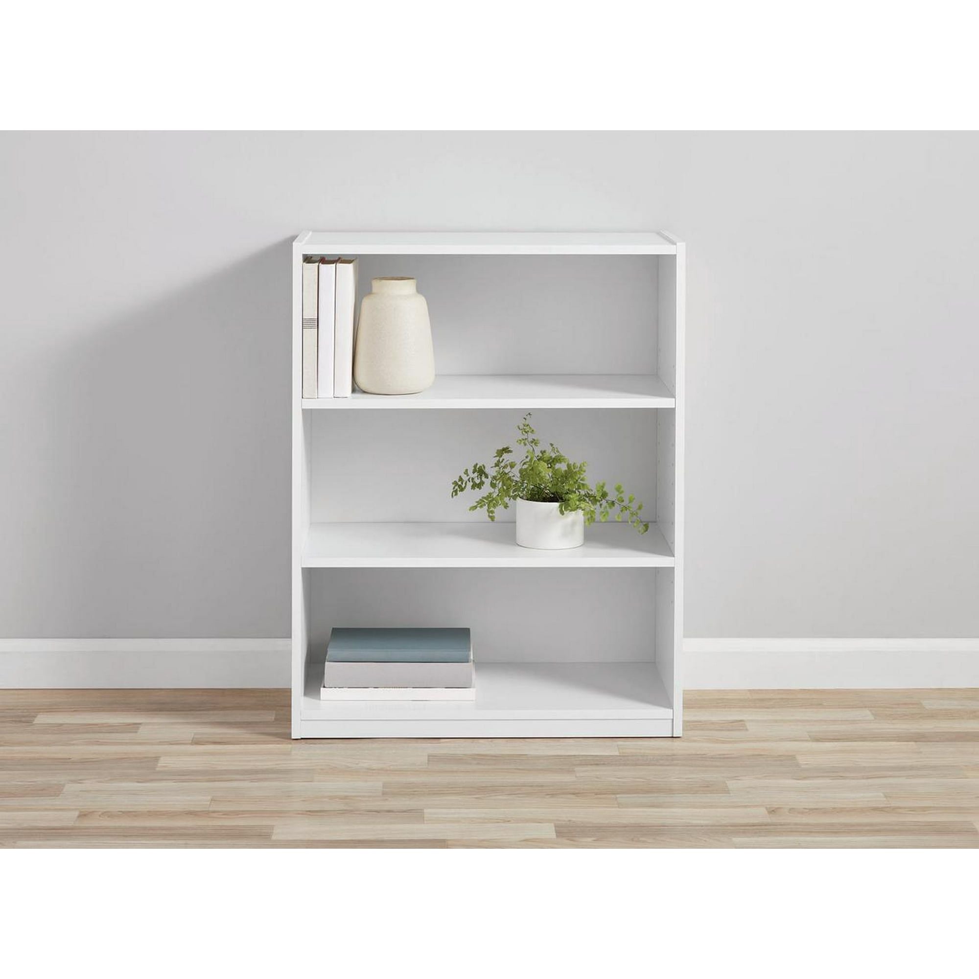 Versatile 3-Shelf Bookcase with Adjustable Shelves - White