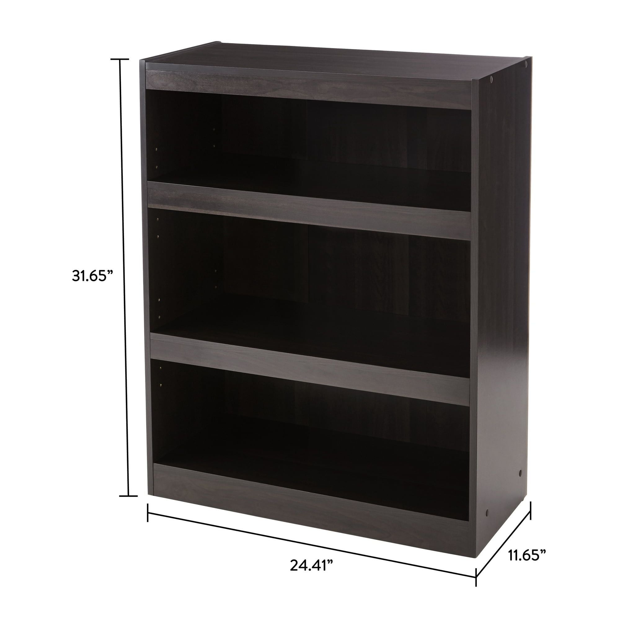 3-Shelf Framed Bookcase with Adjustable Shelves – Espresso