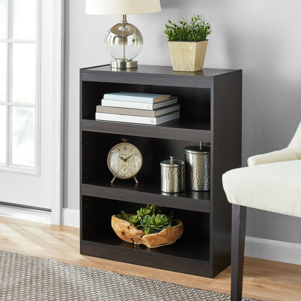 3-Shelf Framed Bookcase with Adjustable Shelves – Espresso