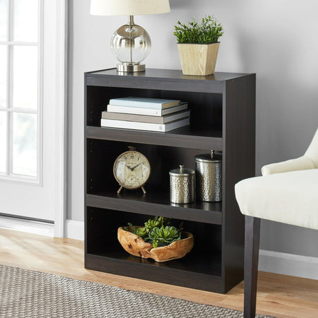 3-Shelf Framed Bookcase with Adjustable Shelves – Espresso