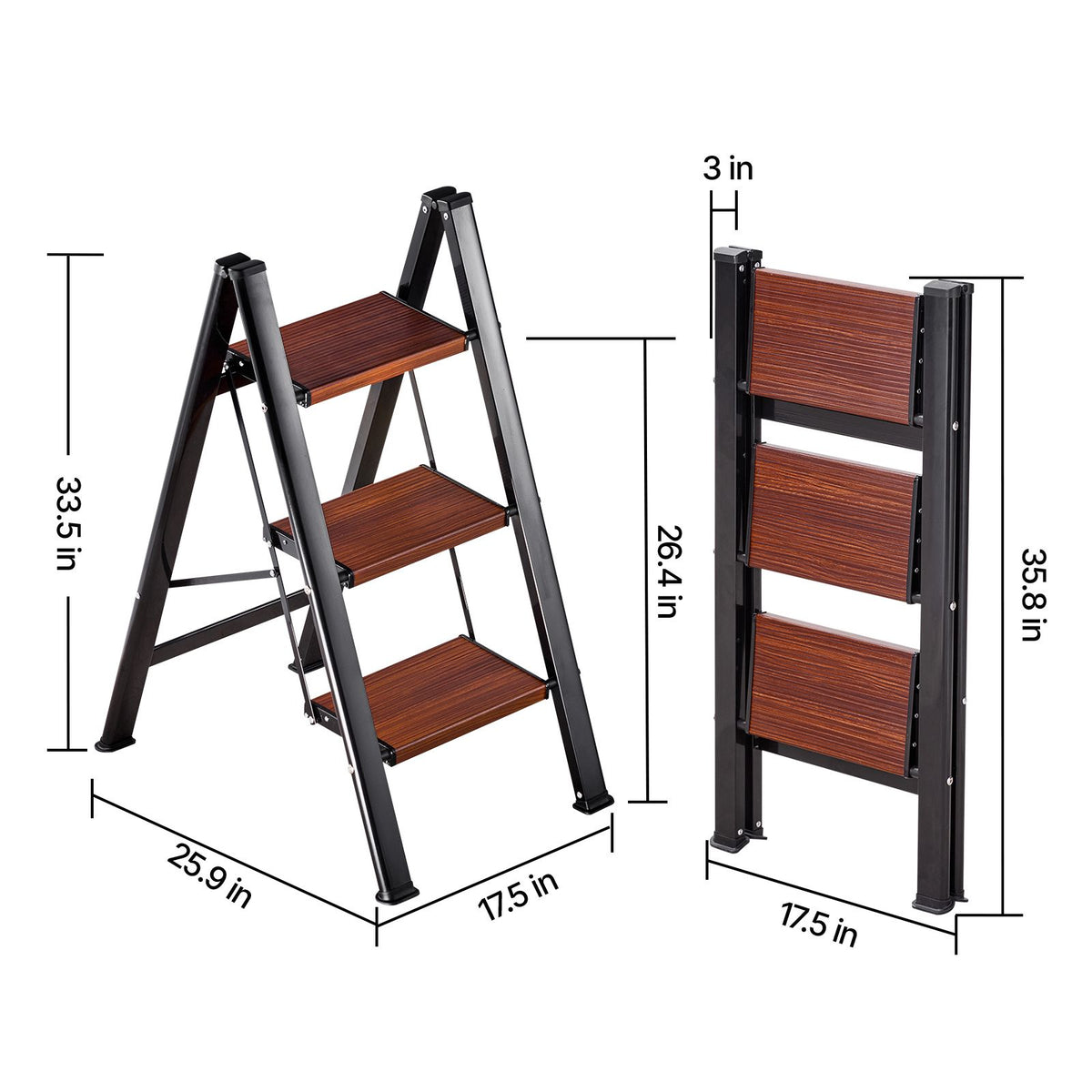 Three-Step Folding Ladder with Handgrip and Slim Storage