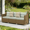 TidyCabinet Outdoor Three-Seater Wicker Sofa with Cushions and Throw Pillows, Light Gray