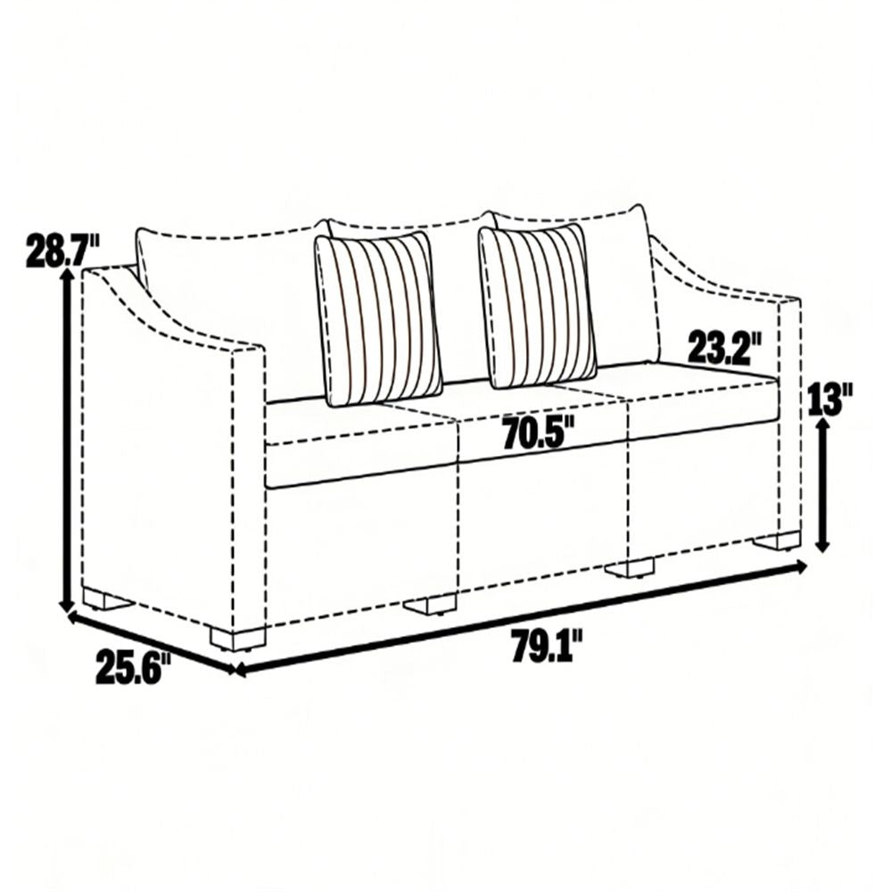 TidyCabinet Outdoor Three-Seater Wicker Sofa with Cushions and Throw Pillows, Light Gray