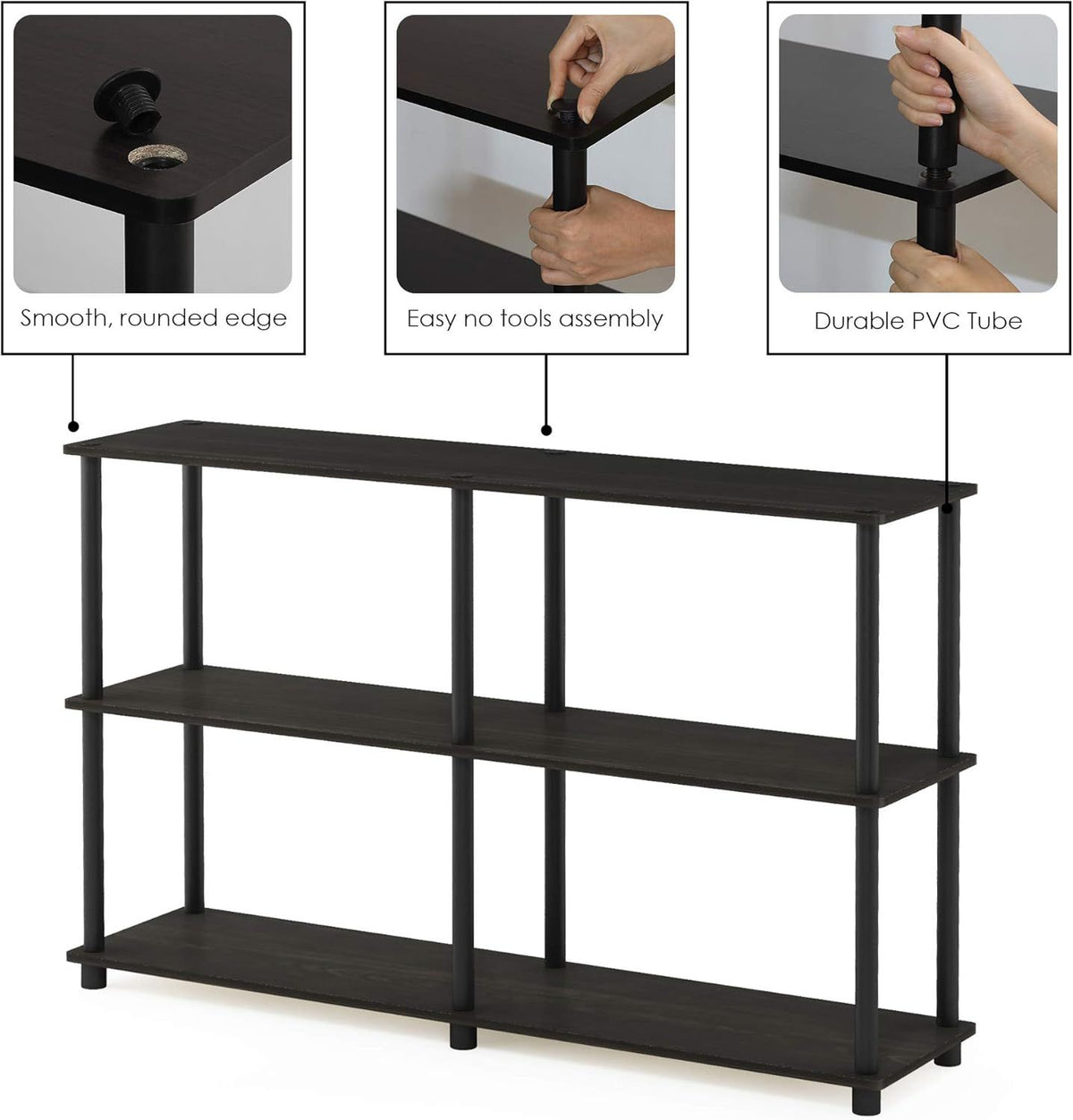 Toolless Open Bookshelf and Corner Shelf for Living Room, Garage, or Home Office
