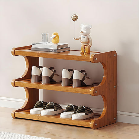 3 Tier Bamboo Shoe Rack, Free Standing Shoe Storage Organizer with Wood Grain Finish