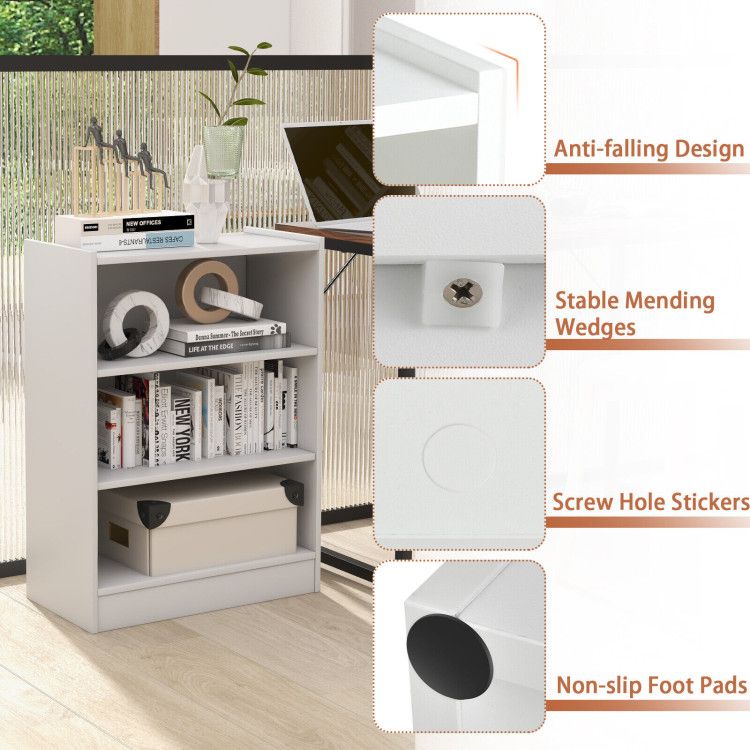 3-Tier Open Bookcase with Adjustable Shelves and Anti-Toppling Device