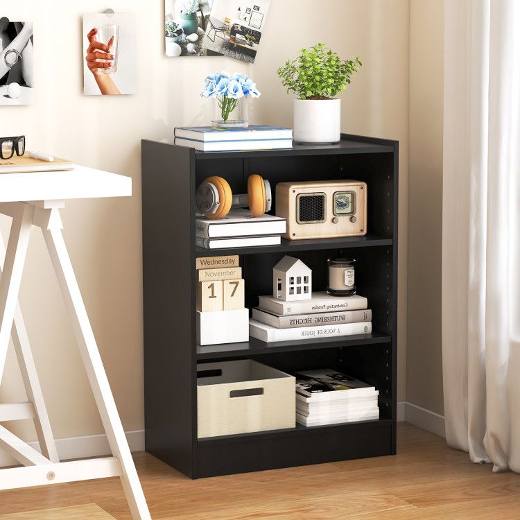 3-Tier Open Bookcase with Adjustable Shelves and Anti-Toppling Device