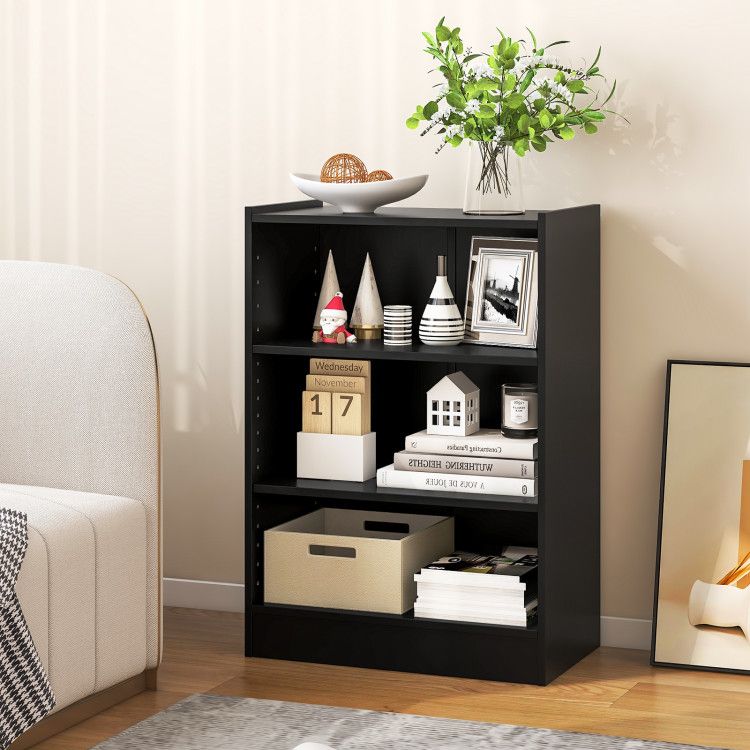 3-Tier Open Bookcase with Adjustable Shelves and Anti-Toppling Device