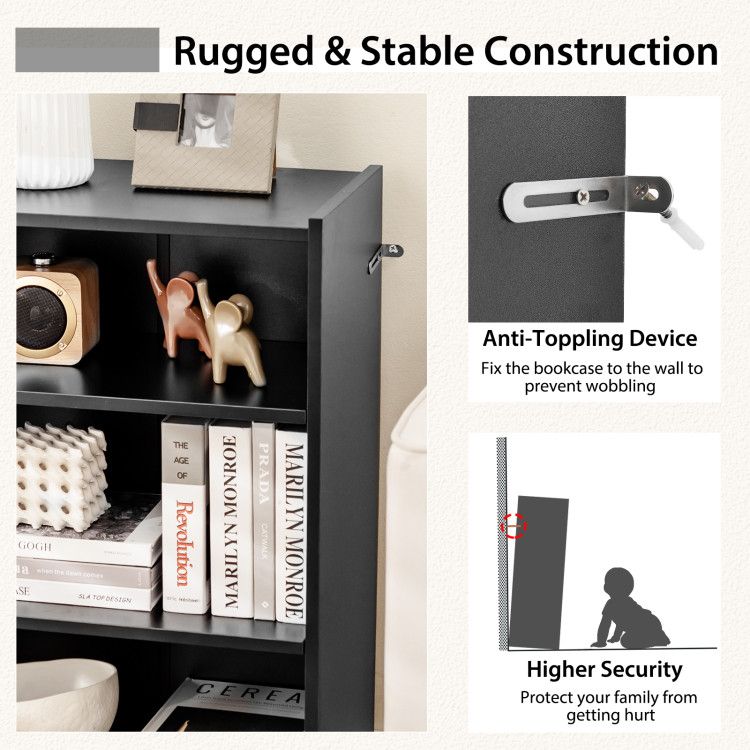 3-Tier Open Bookcase with Adjustable Shelves and Anti-Toppling Device
