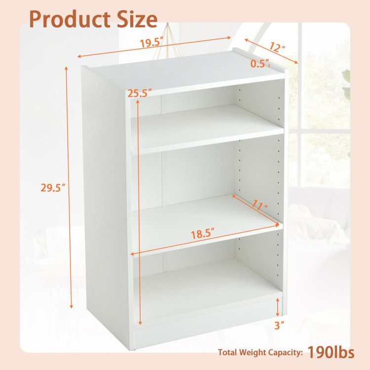 3-Tier Open Bookcase with Adjustable Shelves and Anti-Toppling Device