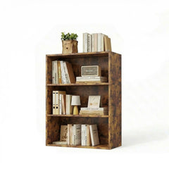 3-Tier Tall Bookshelf with Adjustable Shelves, Rustic Brown