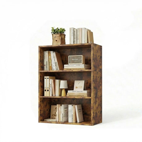 3-Tier Tall Bookshelf with Adjustable Shelves, Rustic Brown