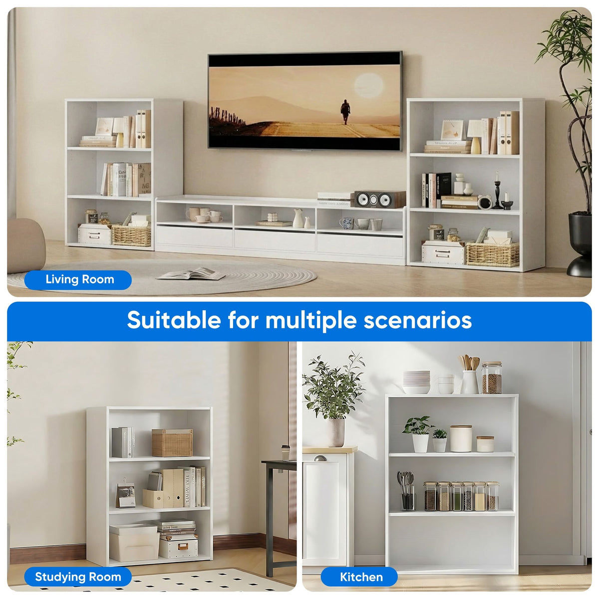 Adjustable 3-Tier Bookshelf for Flexible Storage