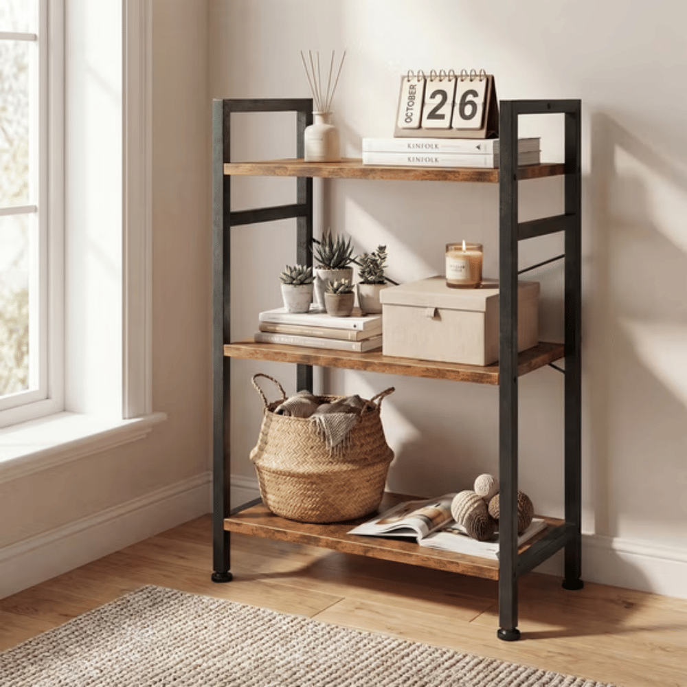 3-Tier Bookshelf with X-Back Stability for Home Office or Living Room