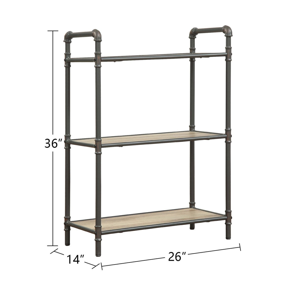 Three-Tier Rectangular Bookshelf with Open Back and Fixed Shelves